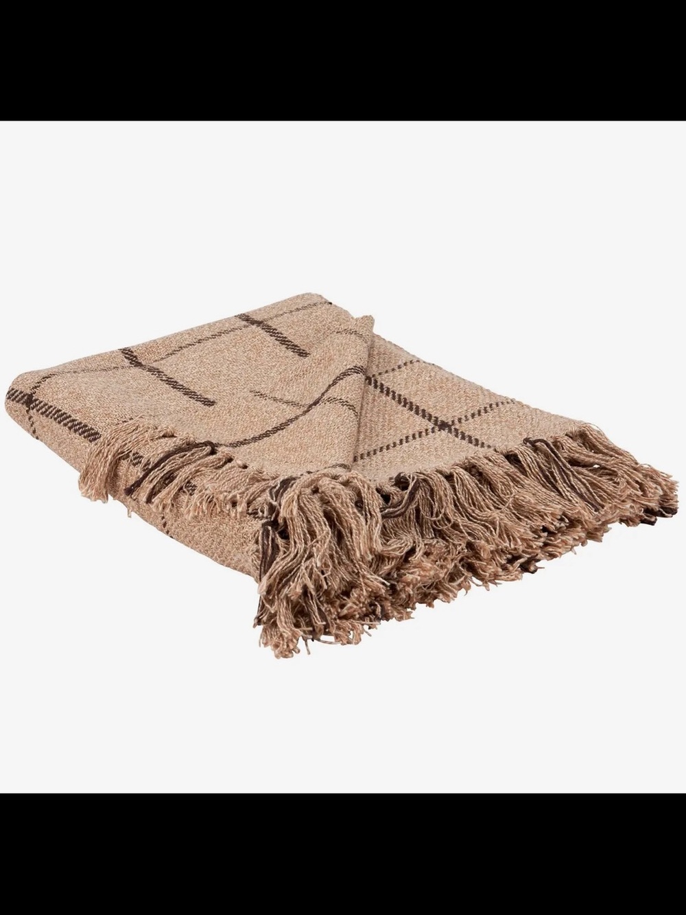 Source Unknown Brown Windowpane Fringe Throw Blanket
